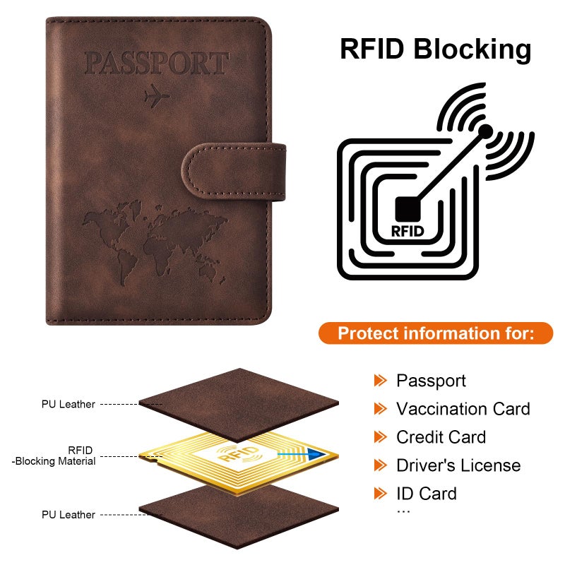 Eoehro Passport Holder for Travel Essentials, Passport Wallet Cover Case for Travel Must Haves Accessories,Passport Book Holders for Women and Men(coffee) - Image 4