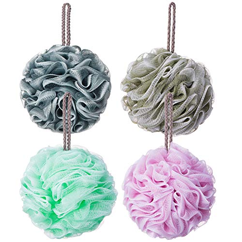 Novosun Loofah Bath Sponge Luffa Loofa Body Scrubber Soft Mesh Pouf Wash Puff Shower Puff Shower Ball Exfoliating Shower Sponge Pack of 4 (60g/pcs) - Image 1