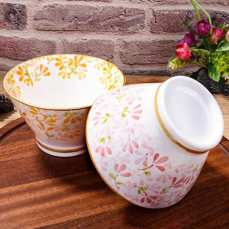 BOSILI طقم أطباق أرز سيراميك ياباني 4 قطع أطباق بورسلين مزينة بنقوش زهرية للصلصة والسوائل - Image 4