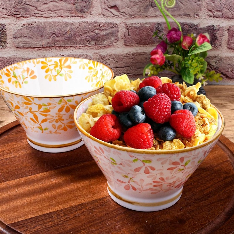BOSILI طقم أطباق أرز سيراميك ياباني 4 قطع أطباق بورسلين مزينة بنقوش زهرية للصلصة والسوائل - Image 5