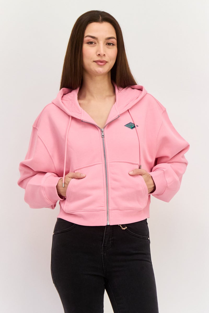 ESPRIT Women Hooded Embroidered Logo Long Sleeves Sweatshirt, Pink - Image 1