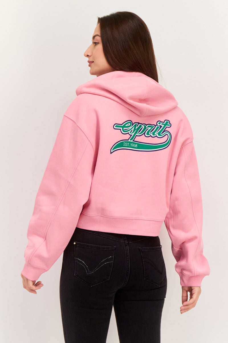 ESPRIT Women Hooded Embroidered Logo Long Sleeves Sweatshirt, Pink - Image 4