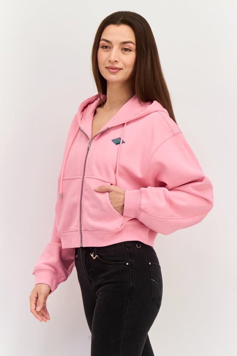 ESPRIT Women Hooded Embroidered Logo Long Sleeves Sweatshirt, Pink - Image 3