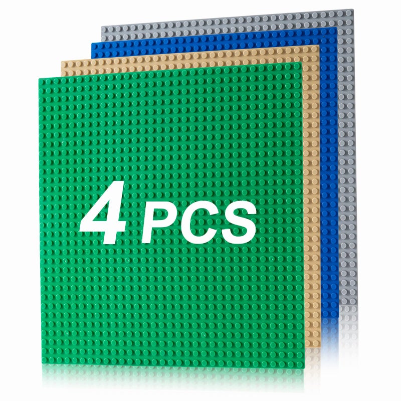 Husfunov 4 Pack Classic Baseplates, Building Plates for Building Bricks, Compatible with All Major Brands and Activity Table-Baseplate 10" x 10", Age 3 and up, Multicolored - Image 1