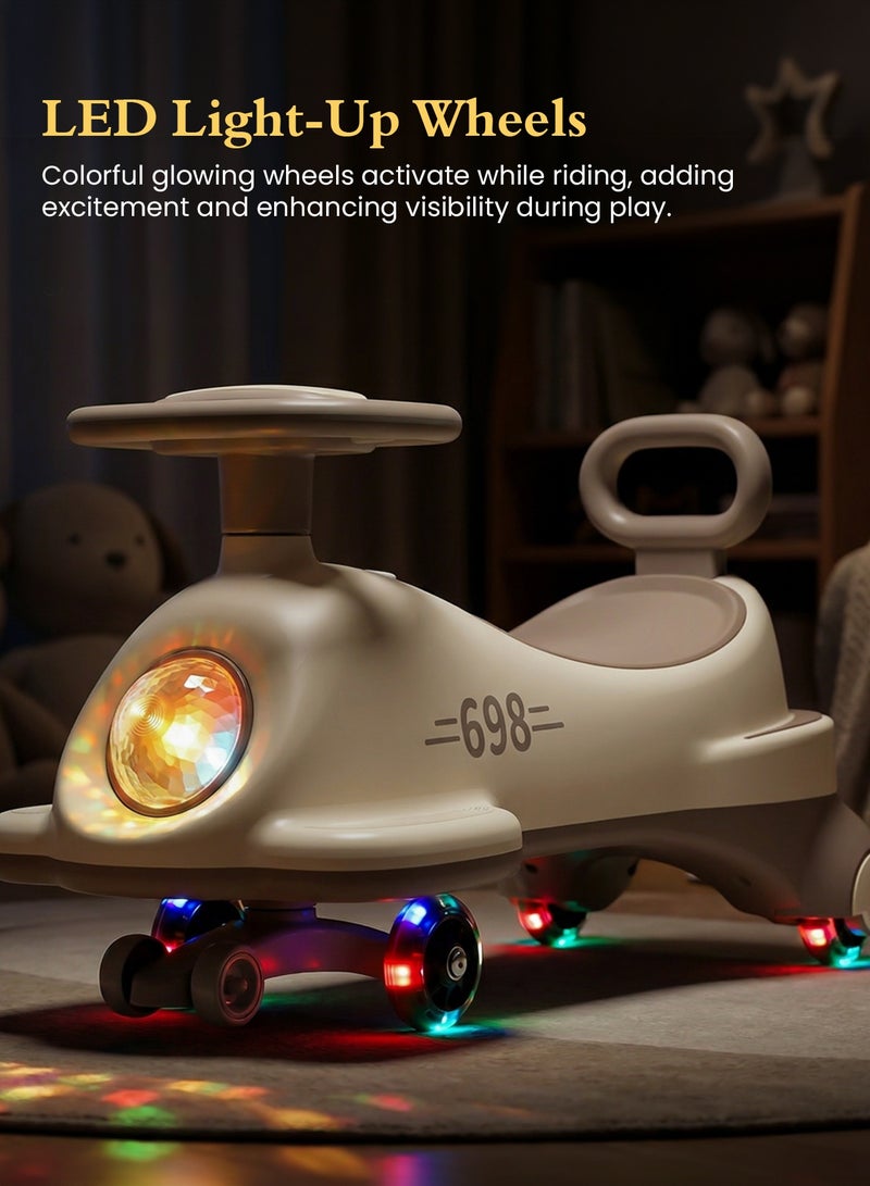 BAYBEE Flyer Baby Magic Car for Kids Push Ride On Toys Baby Cars with Scratch Free PU LED Wheels, Music & Storage Space | Kids Car Childrens Ride on Car | Childrens Swing Car for Kids 3+ Years Boys Girls Beige - Image 4