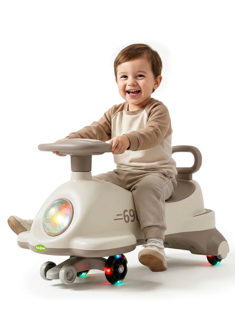 BAYBEE Flyer Baby Magic Car for Kids Push Ride On Toys Baby Cars with Scratch Free PU LED Wheels, Music & Storage Space | Kids Car Childrens Ride on Car | Childrens Swing Car for Kids 3+ Years Boys Girls Beige - Image 1