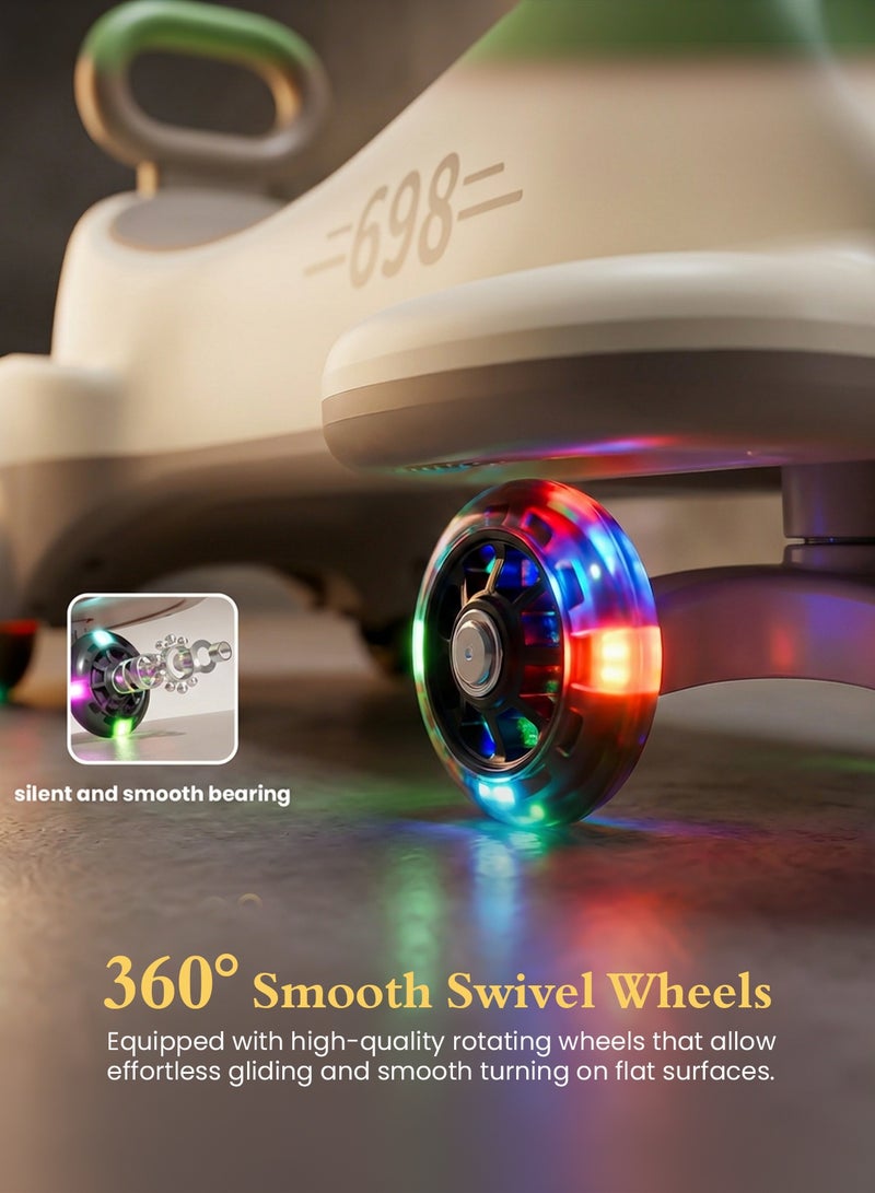 BAYBEE Flyer Baby Magic Car for Kids Push Ride On Toys Baby Cars with Scratch Free PU LED Wheels, Music & Storage Space | Kids Car Childrens Ride on Car | Childrens Swing Car for Kids 3+ Years Boys Girls Beige - Image 5