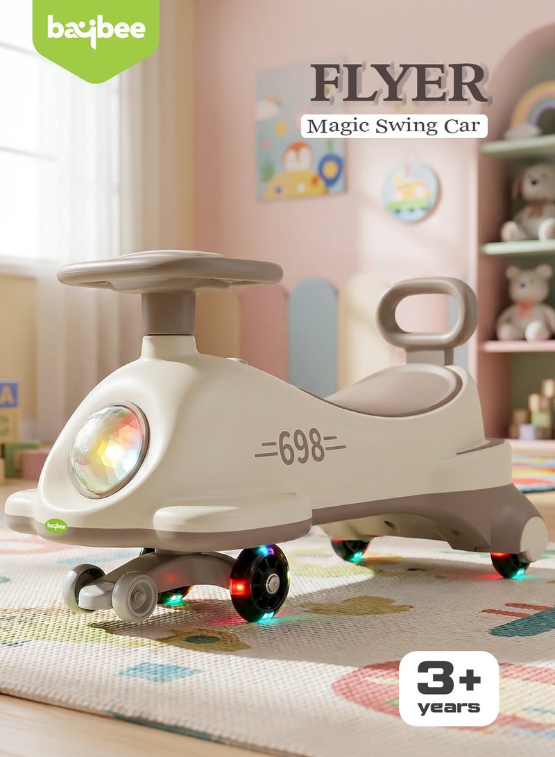 BAYBEE Flyer Baby Magic Car for Kids Push Ride On Toys Baby Cars with Scratch Free PU LED Wheels, Music & Storage Space | Kids Car Childrens Ride on Car | Childrens Swing Car for Kids 3+ Years Boys Girls Beige - Image 2