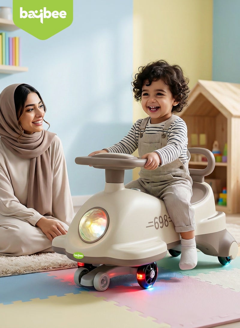 BAYBEE Flyer Baby Magic Car for Kids Push Ride On Toys Baby Cars with Scratch Free PU LED Wheels, Music & Storage Space | Kids Car Childrens Ride on Car | Childrens Swing Car for Kids 3+ Years Boys Girls Beige - Image 3