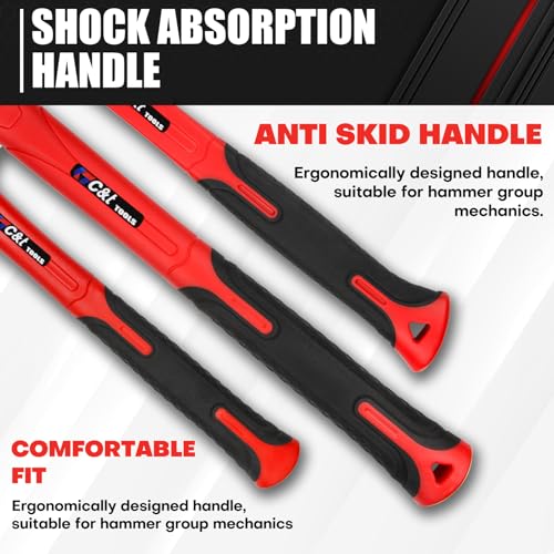 ct C&T 5-Piece Hammer Set, 16oz Ball Peen Hammer | 32oz Ball Peen Hammer | 32oz Rubber Mallet | 3lb Sledge Hammer | 3lb Cross Peen, Fiberglass Handle & Mallet Set - Image 5