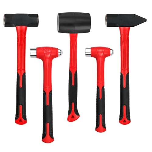 ct C&T 5-Piece Hammer Set, 16oz Ball Peen Hammer | 32oz Ball Peen Hammer | 32oz Rubber Mallet | 3lb Sledge Hammer | 3lb Cross Peen, Fiberglass Handle & Mallet Set - Image 1