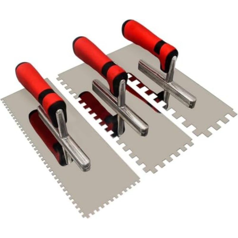 Tile Trowel Tools Set, Include 3 Pcs Stainless Steel Square Notch Trowel, for Masonry Tiling Tools and Flooring Installation - Image 1