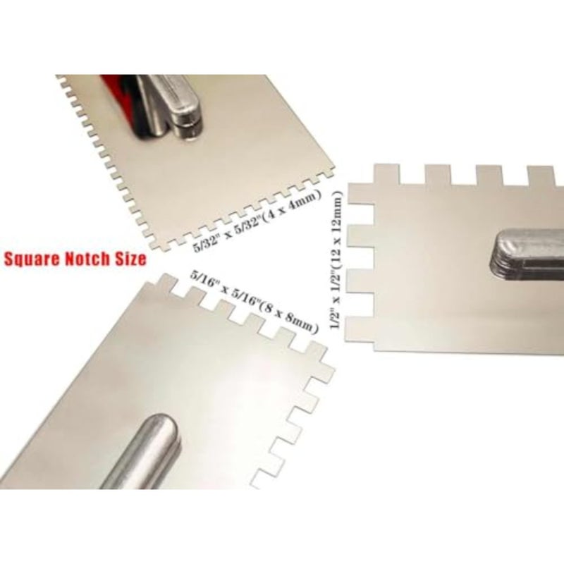 Tile Trowel Tools Set, Include 3 Pcs Stainless Steel Square Notch Trowel, for Masonry Tiling Tools and Flooring Installation - Image 2