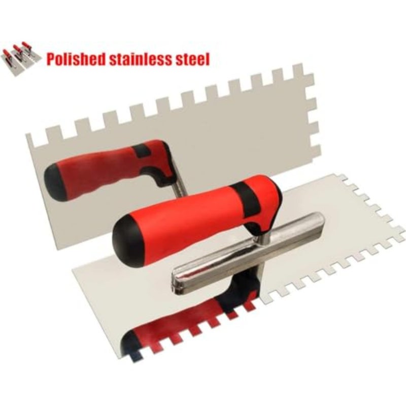 Tile Trowel Tools Set, Include 3 Pcs Stainless Steel Square Notch Trowel, for Masonry Tiling Tools and Flooring Installation - Image 4