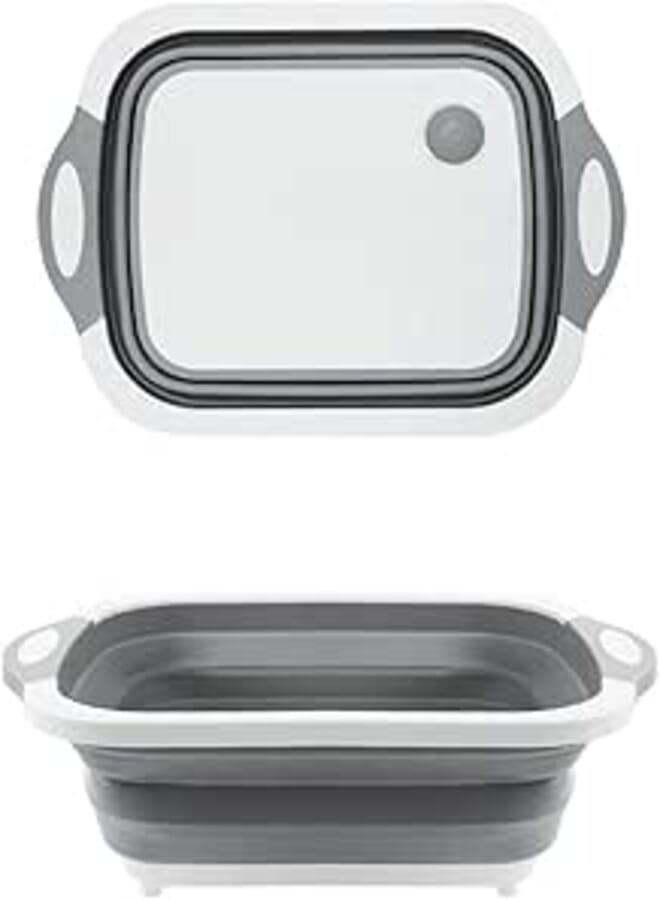DeoDap Portable Kitchen Collapsible Dish Tub/Cutting Board/Washing Basin/Drying Rack/Vegetable Basket/Wash Strainer with Integrated Draining Plug, Space Saving 3 in 1 Multifunction Kit (Multicolor)