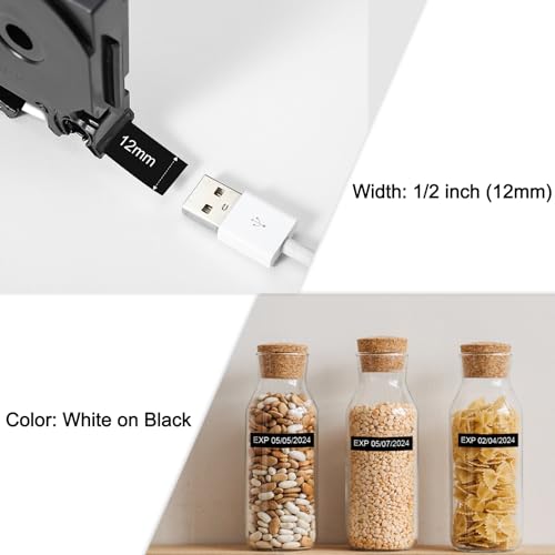 Labelife Black Label Tape TZe-335 Replacement for Brother P Touch Label Maker Tape White on Black TZe TZ Tape 12mm 0.47 Laminated Black Label Tape TZe335 for Brother PT-D220 PT-D210 PT-H110, 5-Pack - Image 3