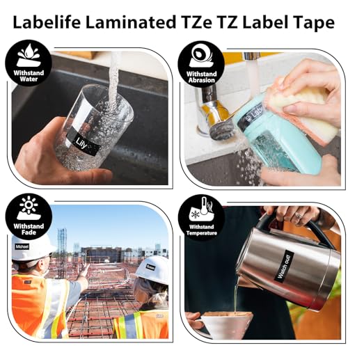 Labelife Black Label Tape TZe-335 Replacement for Brother P Touch Label Maker Tape White on Black TZe TZ Tape 12mm 0.47 Laminated Black Label Tape TZe335 for Brother PT-D220 PT-D210 PT-H110, 5-Pack - Image 5