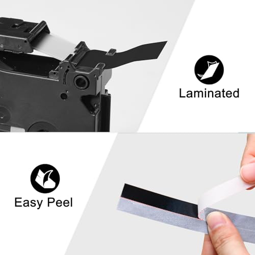 Labelife Black Label Tape TZe-335 Replacement for Brother P Touch Label Maker Tape White on Black TZe TZ Tape 12mm 0.47 Laminated Black Label Tape TZe335 for Brother PT-D220 PT-D210 PT-H110, 5-Pack - Image 4