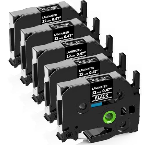 Labelife Black Label Tape TZe-335 Replacement for Brother P Touch Label Maker Tape White on Black TZe TZ Tape 12mm 0.47 Laminated Black Label Tape TZe335 for Brother PT-D220 PT-D210 PT-H110, 5-Pack - Image 1