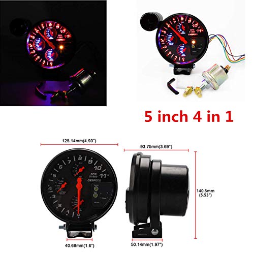 MACHSWON 4 in1 Tachometer Gauge 5 Inch Car Water Oil Temp Tachometer Gauge Oil Pressure with Seat - Image 3