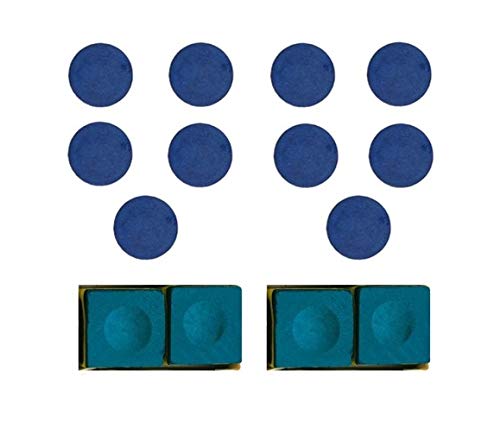 JBB Combo of Billiard Cue Tip Blue in 9mm Size (10 Pcs) and Snooker Pool Chalk Blue (4 Pcs) - Image 1