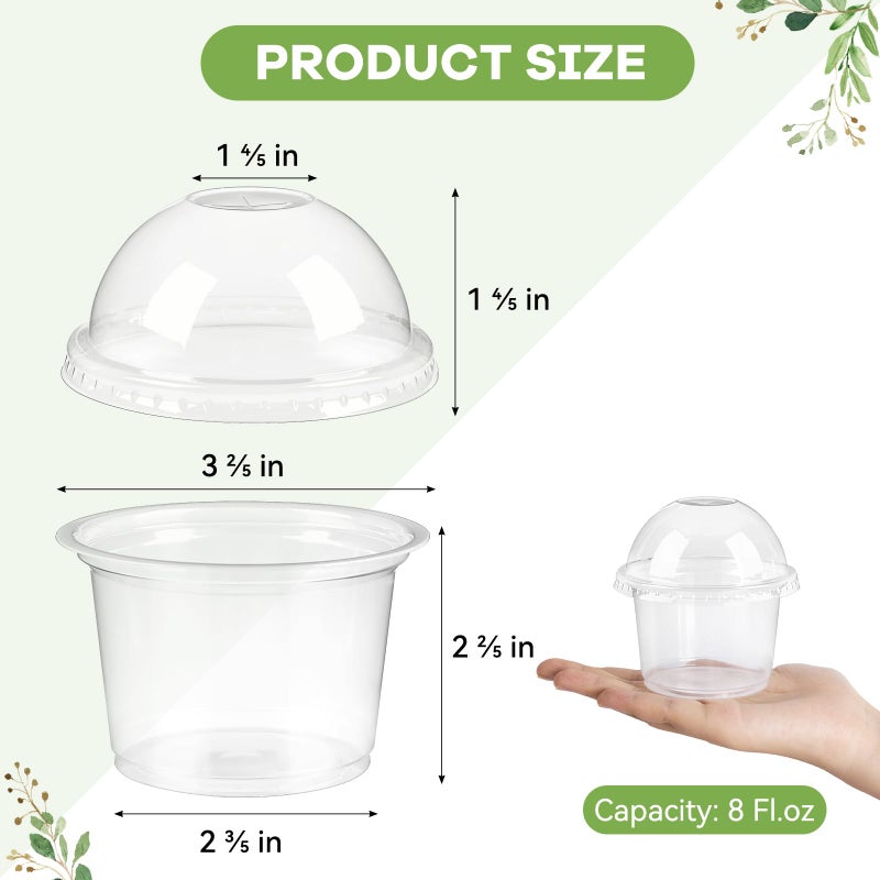 TOFLEN 100 Pack 8 oz Plastic Dessert Cups with Dome Lids, Clear Disposable Yogurt Parfait Cups with Lids, Individual Party Serving Snack Cups for Fruit Dessert Cake Pudding - Image 2