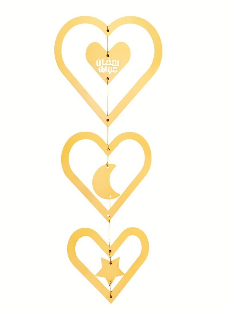 Wooden Ramadan Wall Pendant In The Shape Of Golden Hearts  - Image 1