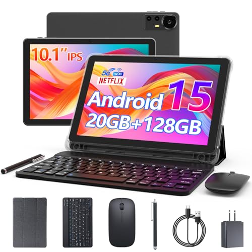 Android 15 Tablet 10 Inch 20GB RAM128GB ROM2TB Expandable 2 in 1 Tablets with Keyboard Case Mouse Stylus 20GHz Quadcore Processor 1280800 IPS HD Screen 5G WiFi 6 BT 50 8MP Camera Tablet PC