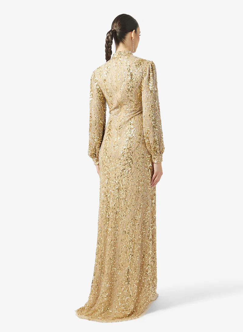 MARYISA Embellished Cape Sleeve Dress