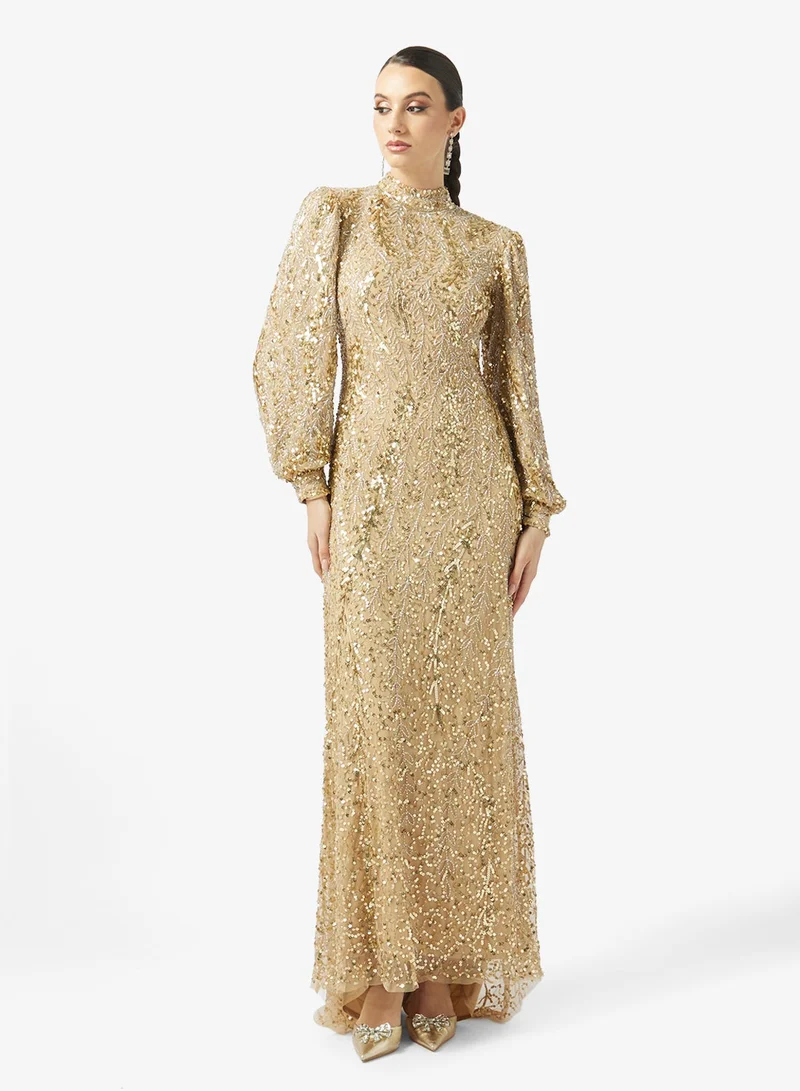 MARYISA Embellished Cape Sleeve Dress