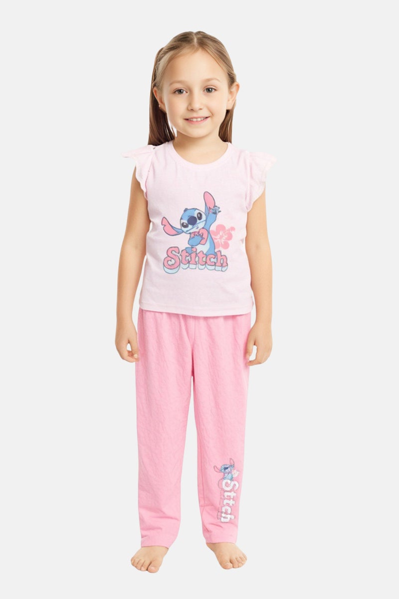Disney Kids Girl 2 Pcs Lilo And Stitch Graphic Print Pajama Set, Pink - Image 1