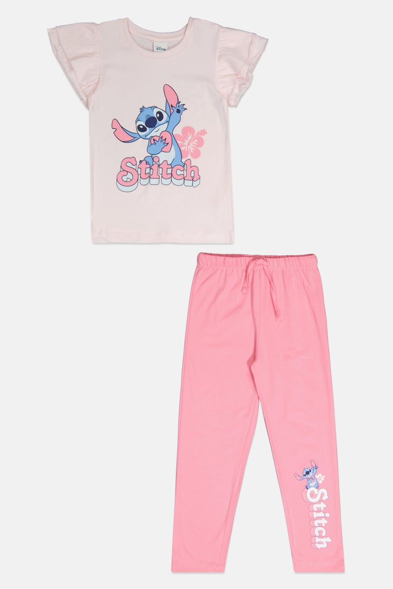 Disney Kids Girl 2 Pcs Lilo And Stitch Graphic Print Pajama Set, Pink - Image 3