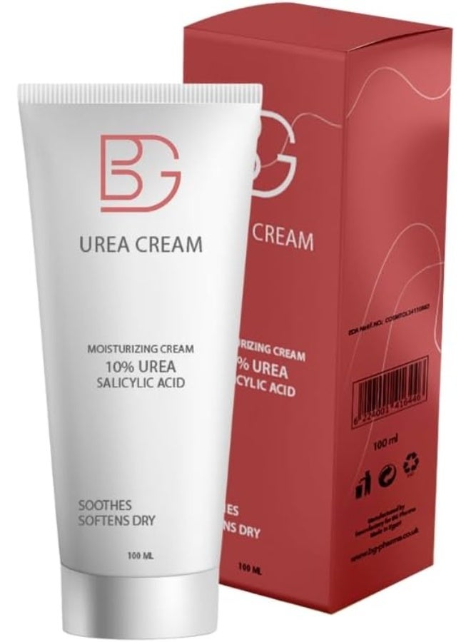BG Urea Cream – 100 ml –Deeply Moisturizes -And Exfoliates Dry and Cracked Skin - with 10% Urea and Salicylic Acid - Effective for Dry Skin - Image 1