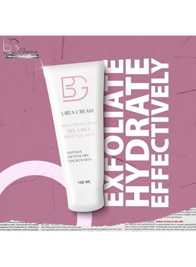 BG Urea Cream – 100 ml –Deeply Moisturizes -And Exfoliates Dry and Cracked Skin - with 10% Urea and Salicylic Acid - Effective for Dry Skin - Image 2