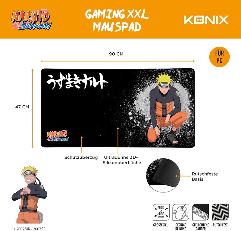KONIX Naruto Shippuden Xxl Gaming Mouse Mat 90 X 46 Cm Naruto Mouse Mat With Non-Slip Rubber Base - Black - Image 3