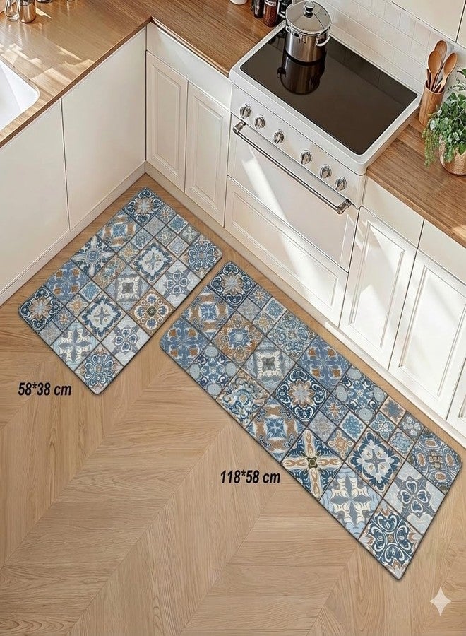 Yagzon Kitchen Rug Sets of 2 Piece Non Slip Kitchen Rugs and Mats Washable Kitchen Mats for Kitchen Floor Mat Carpet Runner Rugs for Hallway Laundry Decor (Color 4) - Image 2