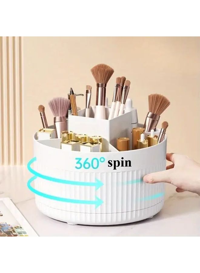 White Rotating Makeup Organizer 360 Spinning Base Cosmetic Storage Box - Image 1