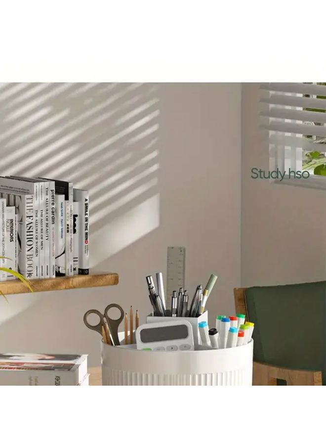 White Rotating Makeup Organizer 360 Spinning Base Cosmetic Storage Box - Image 5