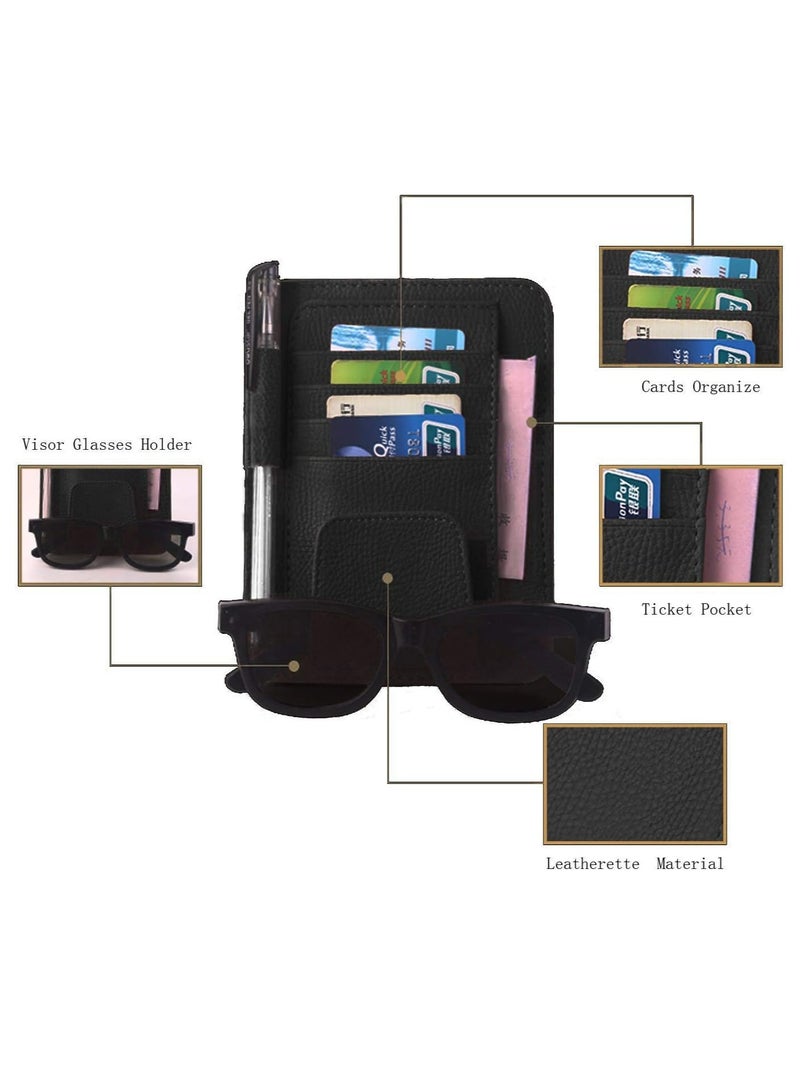 Leather Car Sun Visor Storage Glasses Organizer Bills Wallet Holder Card Clips Auto-Interior Visor Accessories (Black) - Image 4