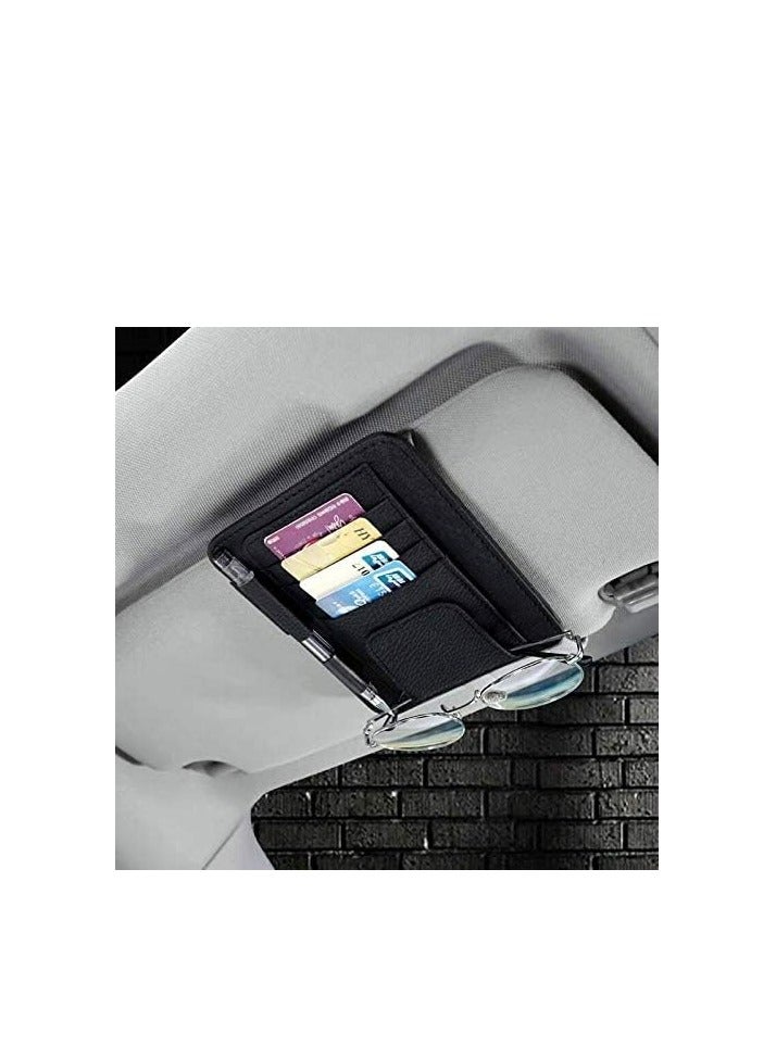 Leather Car Sun Visor Storage Glasses Organizer Bills Wallet Holder Card Clips Auto-Interior Visor Accessories (Black) - Image 3