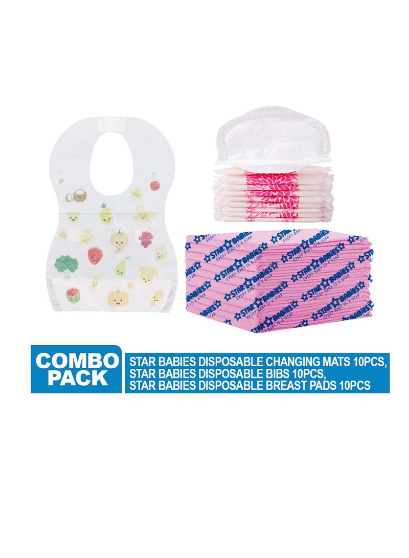Star Babies Disposable Combo pack (Changing mat 10pcs, Breast Pad 10pcs, Bibs 10pcs)-Pink - Image 2