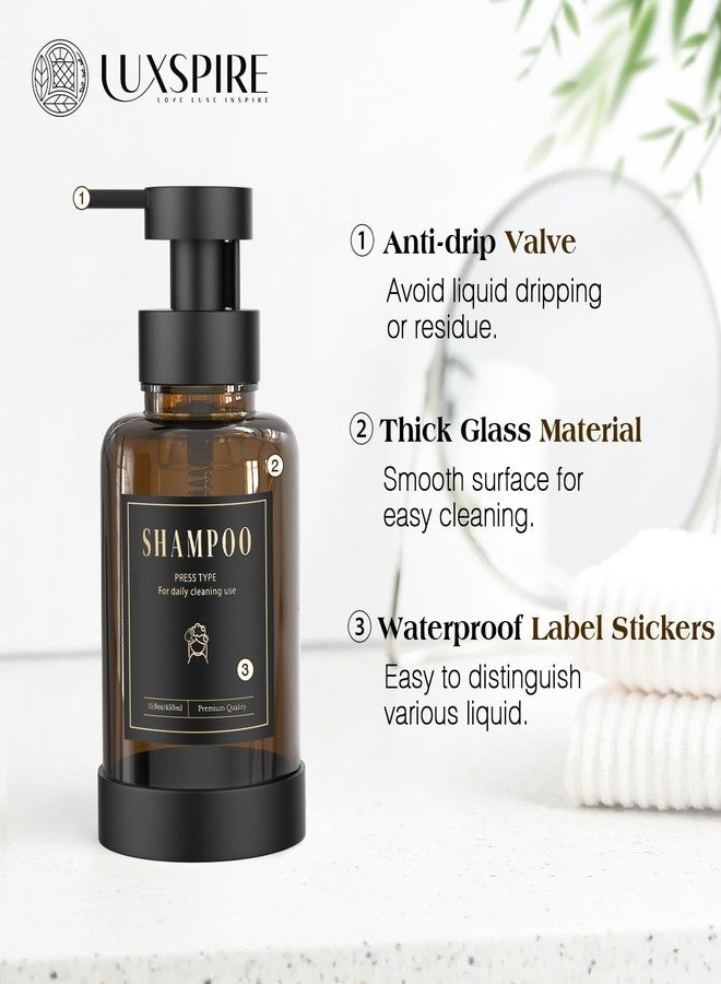 Luxspire موزع صابون رغوي لوكسباير، موزع صابون زجاجي برغوة، زجاجة صابون يد غير قابلة للانزلاق مع 5 ملصقات مقاومة للماء، زجاجة صابون سائل قابلة لإعادة التعبئة سعة 15 أونصة للحمام والمطبخ، كهرماني، عبوة من 2 - Image 3