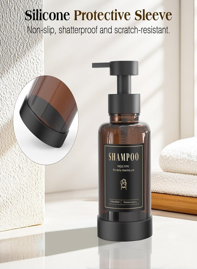 Luxspire موزع صابون رغوي لوكسباير، موزع صابون زجاجي برغوة، زجاجة صابون يد غير قابلة للانزلاق مع 5 ملصقات مقاومة للماء، زجاجة صابون سائل قابلة لإعادة التعبئة سعة 15 أونصة للحمام والمطبخ، كهرماني، عبوة من 2 - Image 5