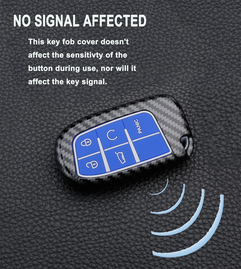 Muxkenper Key Fob Cover Case for Jeep Grand Cherokee Renegade Chrysler 200 300 Dodge RAM Durango Charger Challenger Journey Dart Fiat 5 Buttons Keyless Entry Remote Case Holder ABS Carbon Fiber Pattern (Blue) - Image 4