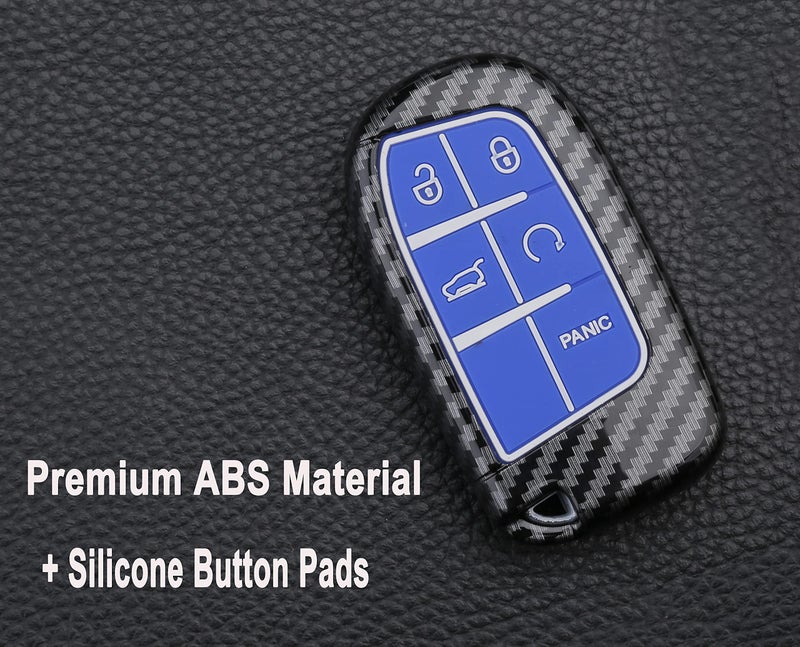 Muxkenper Key Fob Cover Case for Jeep Grand Cherokee Renegade Chrysler 200 300 Dodge RAM Durango Charger Challenger Journey Dart Fiat 5 Buttons Keyless Entry Remote Case Holder ABS Carbon Fiber Pattern (Blue) - Image 5