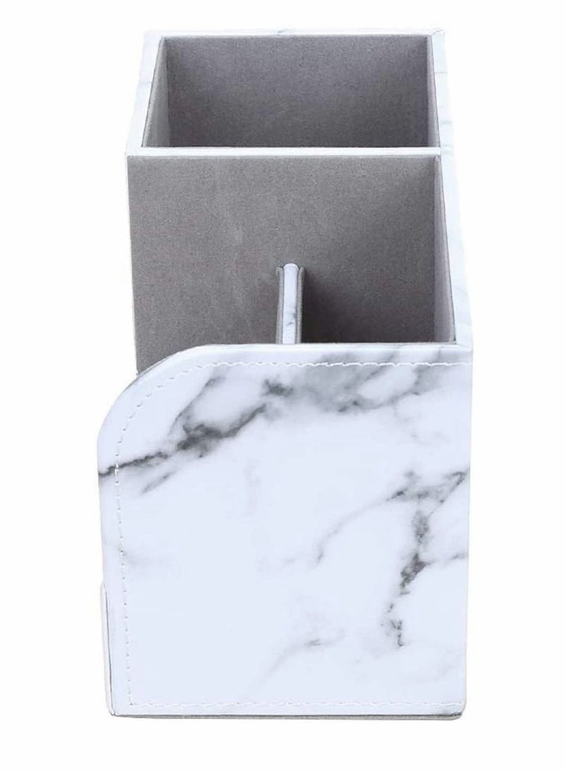 SYOSI Desk Tidy Organiser Caddy Multifunction Leather Pen Pencil Pots Holder Office Desk Stationery Supplies Organizer Desk Organiser Pen Pencil Pots Holder Gray Marble Pattern - Image 4