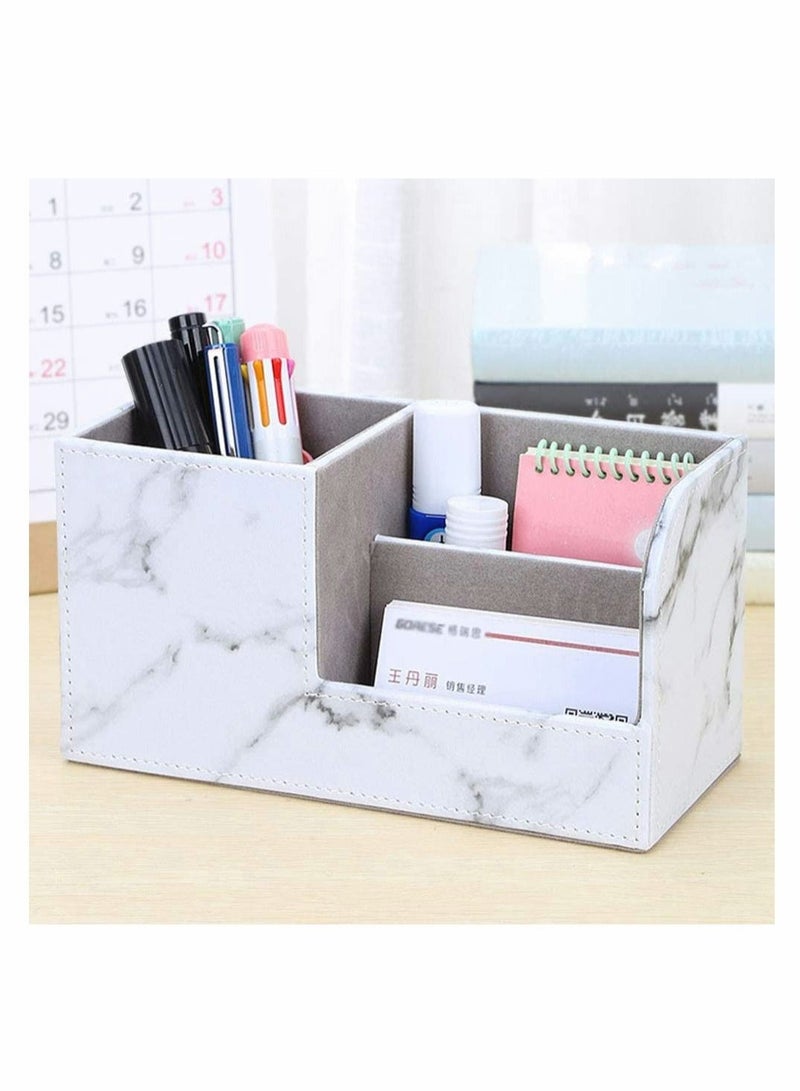SYOSI Desk Tidy Organiser Caddy Multifunction Leather Pen Pencil Pots Holder Office Desk Stationery Supplies Organizer Desk Organiser Pen Pencil Pots Holder Gray Marble Pattern - Image 2