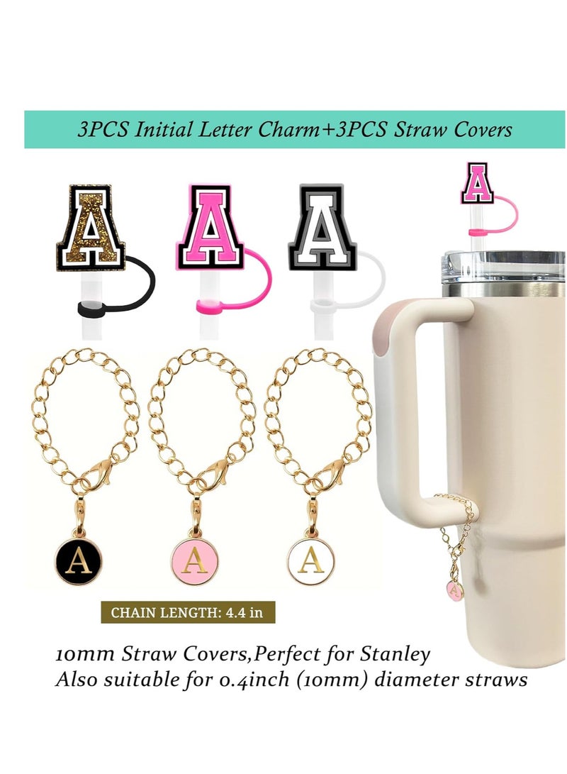 Mmmon 3 قطع غطاء من القش 10 ملم لكوب ستانلي بهلوان قابل لإعادة الاستخدام وغطاء علوي من القش و3 حروف أولية ساحرة ومقبض لكوب ستانلي 30 و40 أونصة - Image 2