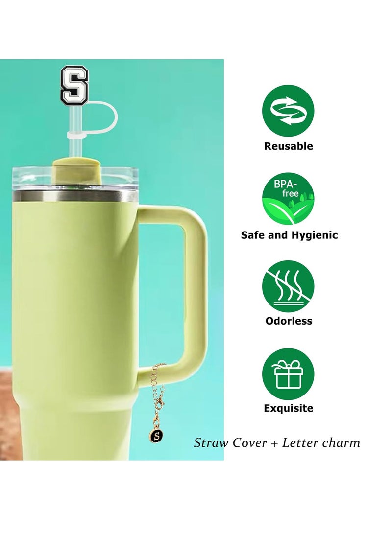 Mmmon 3 قطع غطاء من القش 10 ملم لكوب ستانلي بهلوان قابل لإعادة الاستخدام وغطاء علوي من القش و3 حروف أولية ساحرة ومقبض لكوب ستانلي 30 و40 أونصة - Image 4