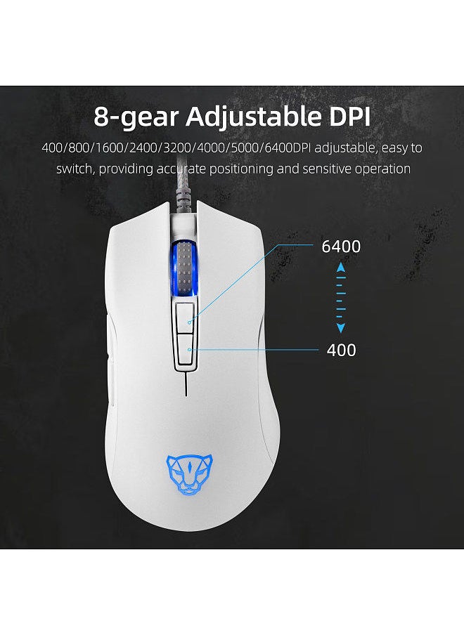 Motospeed - V70 USB Wired Gaming Mouse RGB Mouse Ergonomic Design 8-gear Adjustable DPI Wide Compatibility White - Image 1